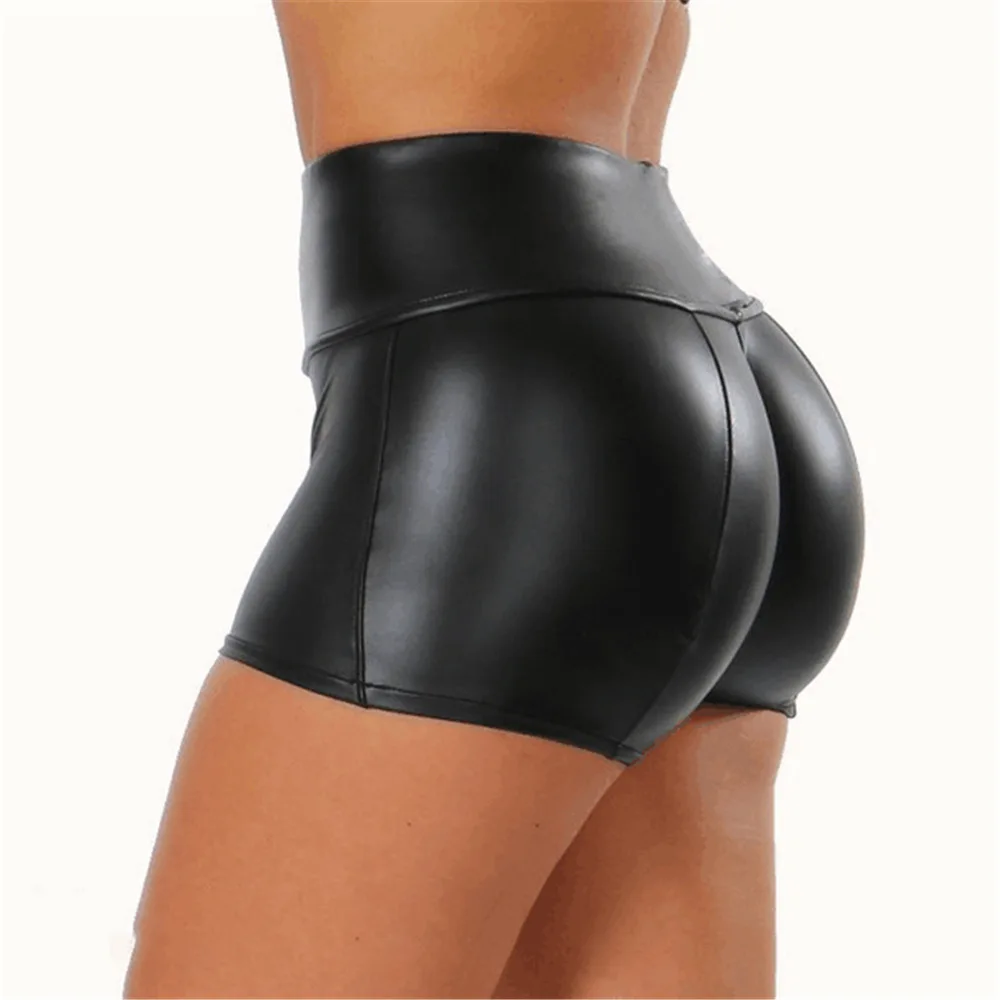 S-5XL Sexy Nightclub Costumes Shorts Women PU Leather Black Shorts High Waist Solid Color Green Brown Navy Fashion Summer