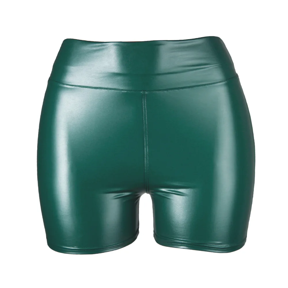 S-5XL Sexy Nightclub Costumes Shorts Women PU Leather Black Shorts High Waist Solid Color Green Brown Navy Fashion Summer