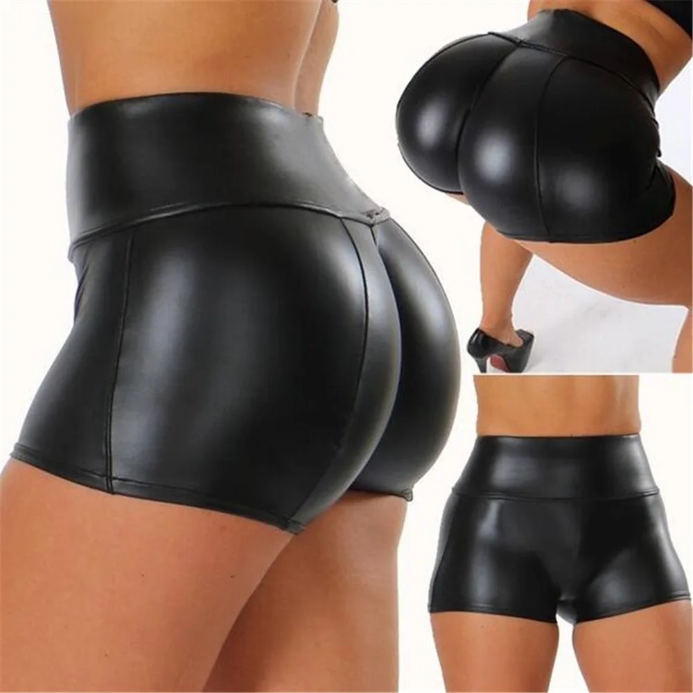 S-5XL Sexy Nightclub Costumes Shorts Women PU Leather Black Shorts High Waist Solid Color Green Brown Navy Fashion Summer