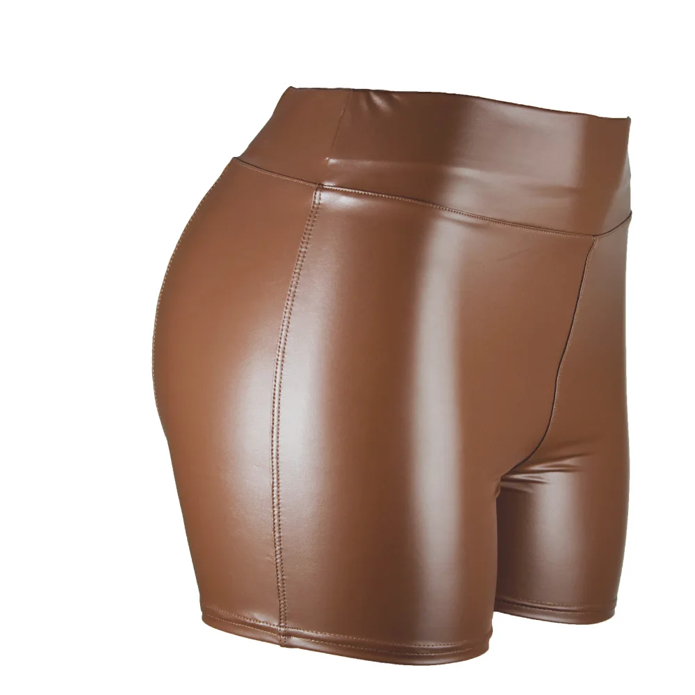 S-5XL Sexy Nightclub Costumes Shorts Women PU Leather Black Shorts High Waist Solid Color Green Brown Navy Fashion Summer