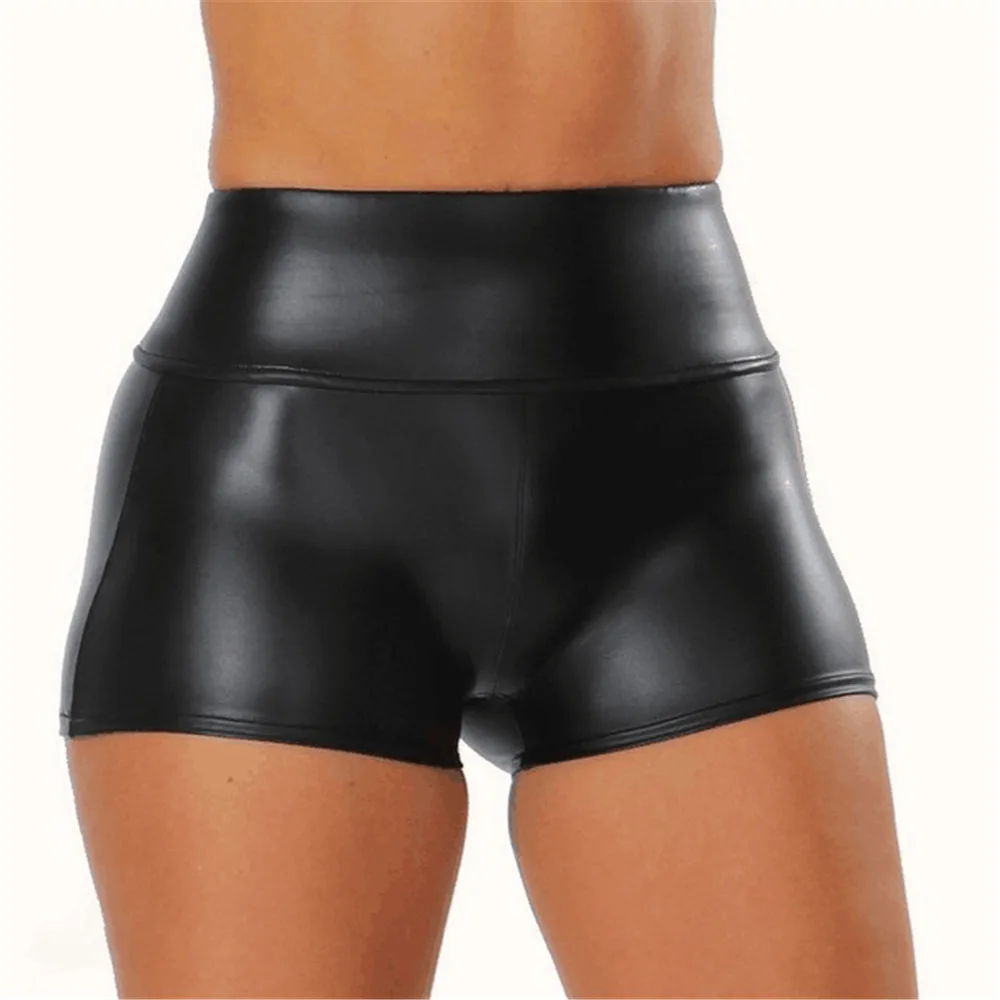 S-5XL Sexy Nightclub Costumes Shorts Women PU Leather Black Shorts High Waist Solid Color Green Brown Navy Fashion Summer