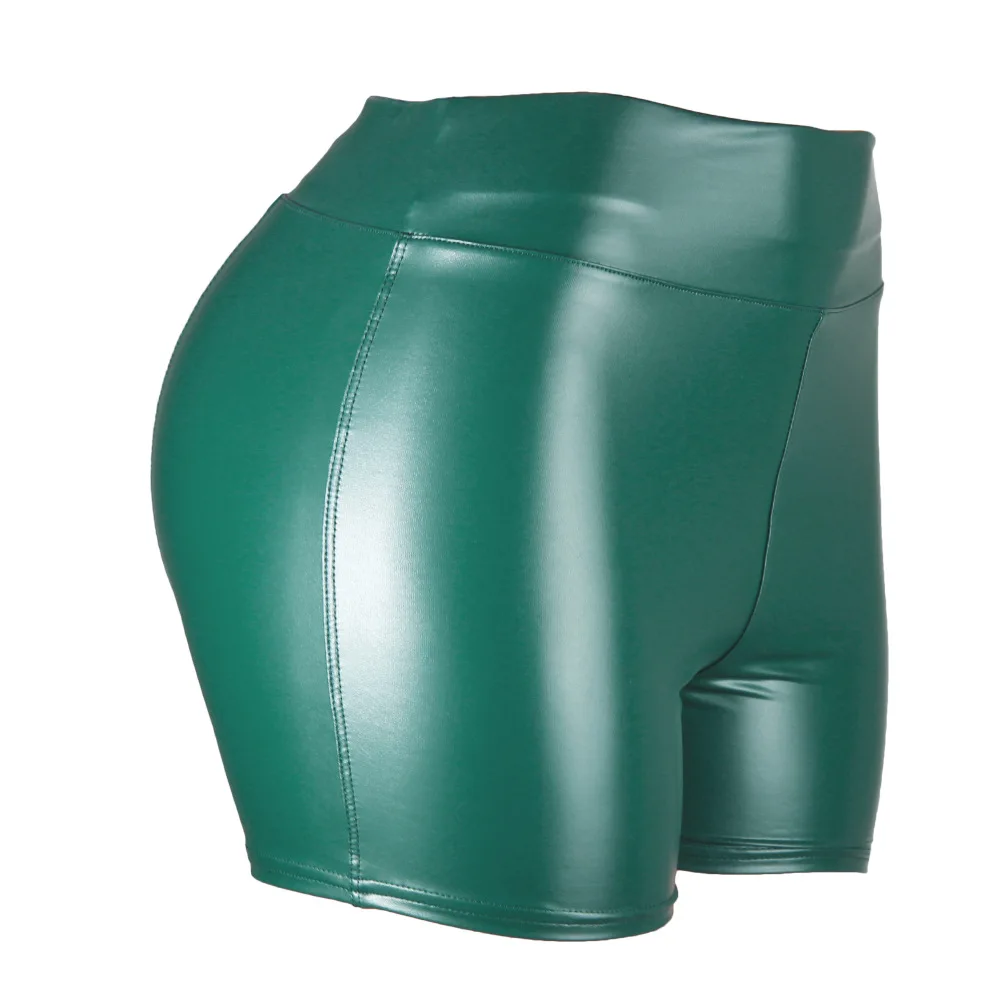 S-5XL Sexy Nightclub Costumes Shorts Women PU Leather Black Shorts High Waist Solid Color Green Brown Navy Fashion Summer