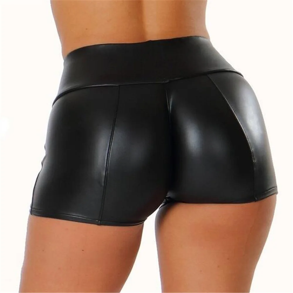 S-5XL Sexy Nightclub Costumes Shorts Women PU Leather Black Shorts High Waist Solid Color Green Brown Navy Fashion Summer