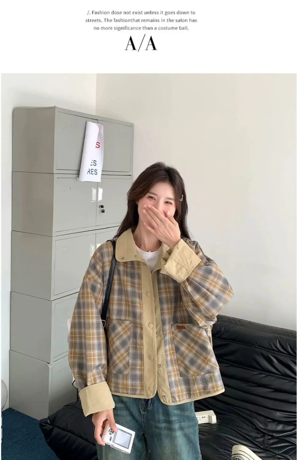 New Women's Plaid Jacket Fashion Loose Long Sleeve Single Row Button Tops Short Jacket Cardigan Coats Shirts
