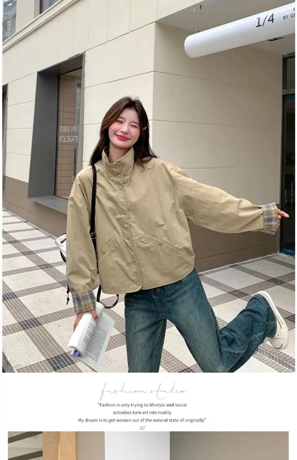 New Women's Plaid Jacket Fashion Loose Long Sleeve Single Row Button Tops Short Jacket Cardigan Coats Shirts