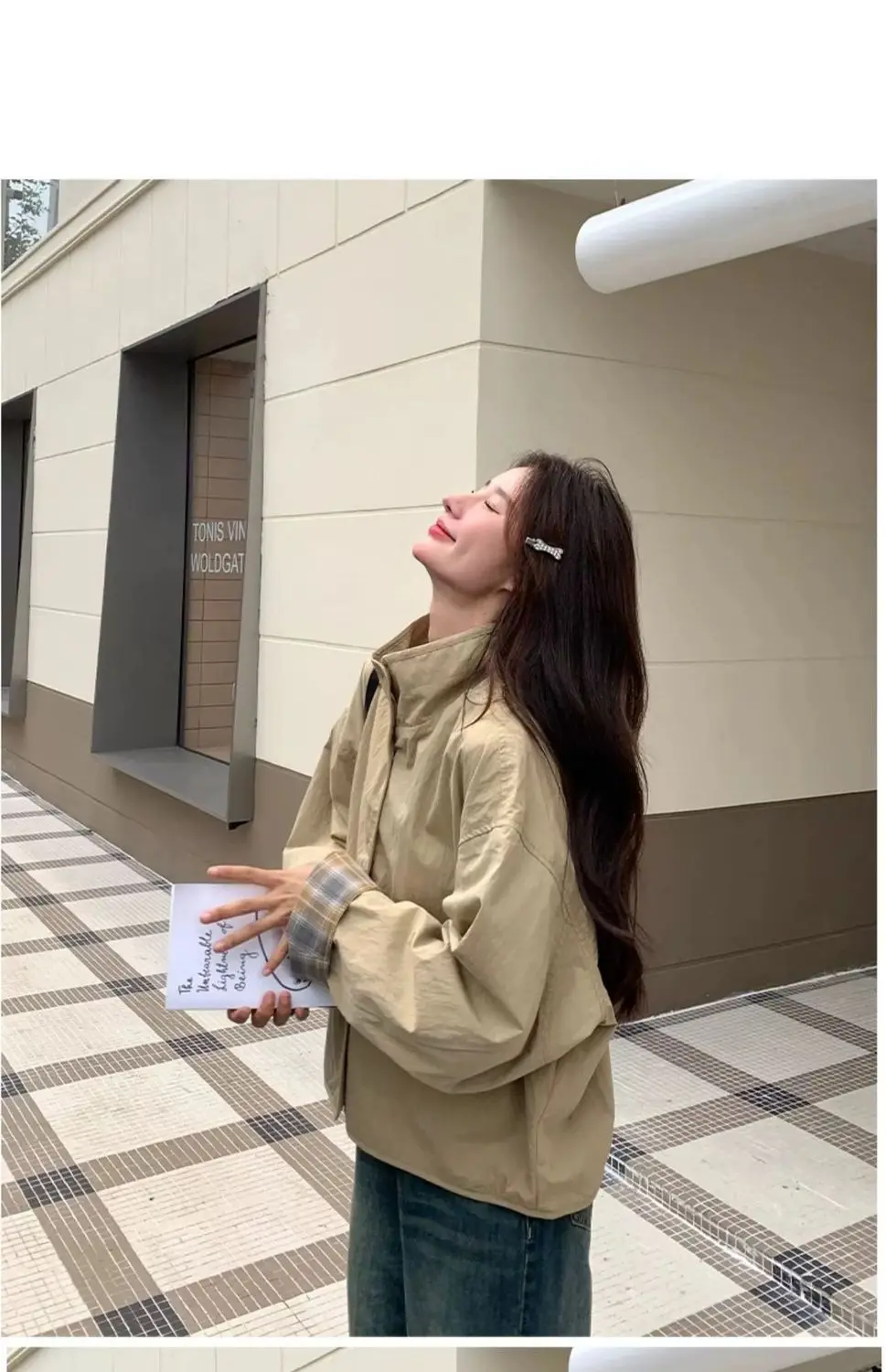 New Women's Plaid Jacket Fashion Loose Long Sleeve Single Row Button Tops Short Jacket Cardigan Coats Shirts