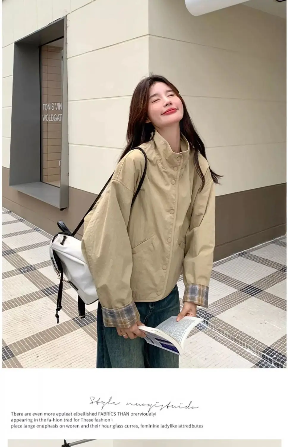 New Women's Plaid Jacket Fashion Loose Long Sleeve Single Row Button Tops Short Jacket Cardigan Coats Shirts