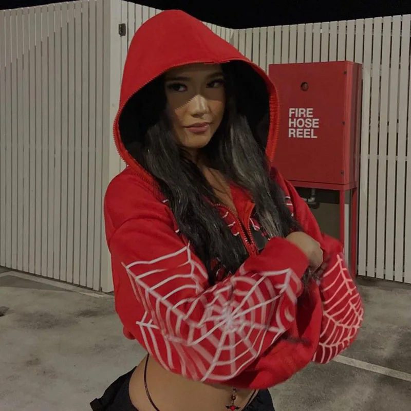 Y2k Rhinestone Skeleton Hoodies Women Gothic Black Zip Up Oversized Sweatshirts Female Retro Harajuku Hooded Jackets Streetwear