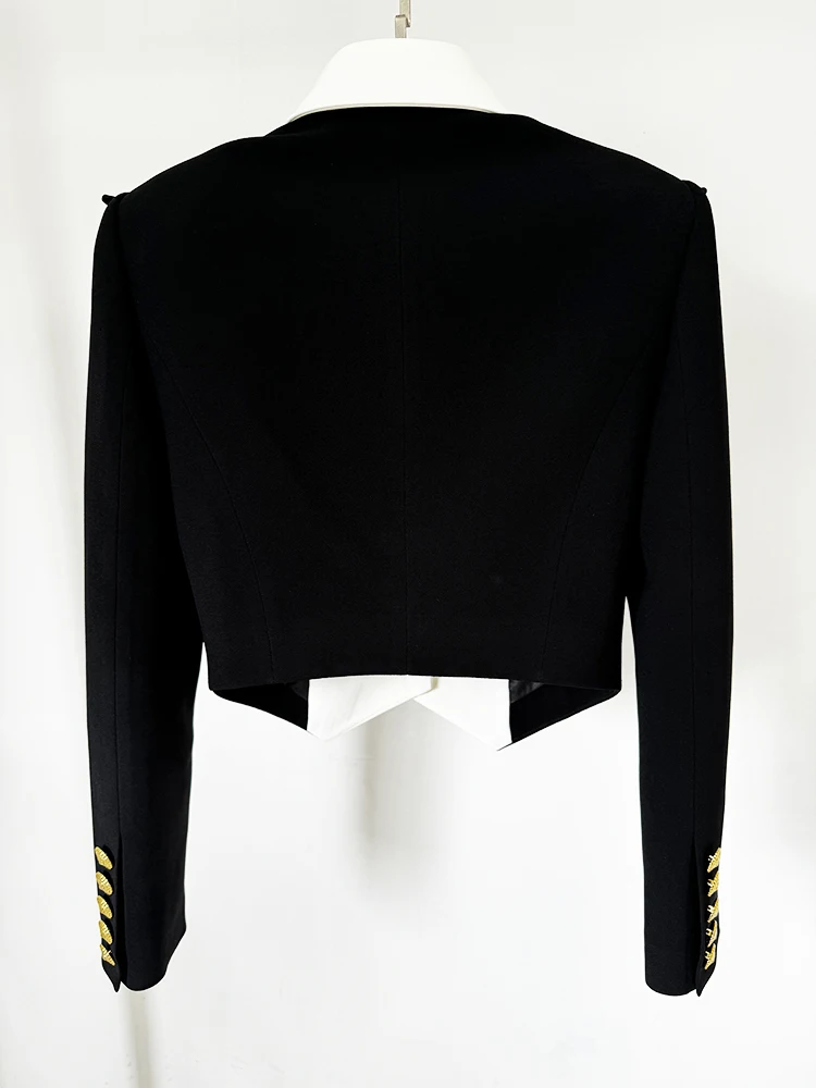 HIGH STREET Newest 2026 Designer Jacket Women's Black White Color Block Double Collars Cropped Blazer