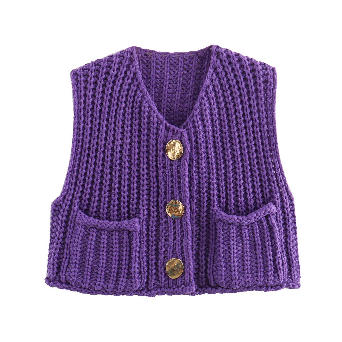 2025 Fall Clothes Korean Fashion Sweater Vests Women V Neck Blue Button-Up Front Pockets Sleeveless Cable Knit Cardigan Vest Red