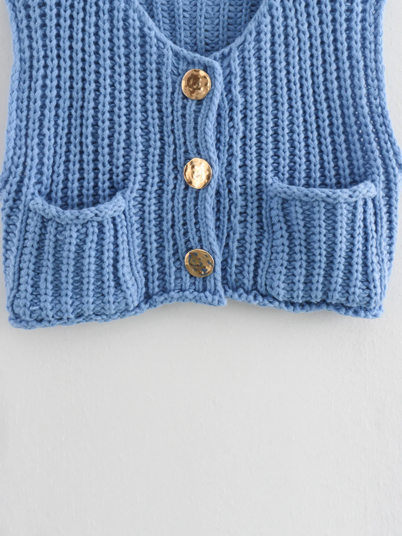 2025 Fall Clothes Korean Fashion Sweater Vests Women V Neck Blue Button-Up Front Pockets Sleeveless Cable Knit Cardigan Vest Red