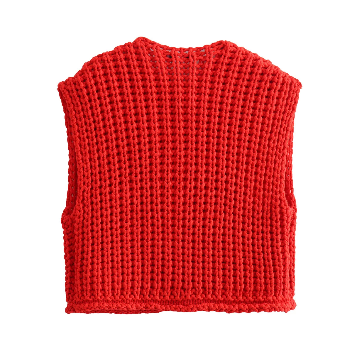 2025 Fall Clothes Korean Fashion Sweater Vests Women V Neck Blue Button-Up Front Pockets Sleeveless Cable Knit Cardigan Vest Red