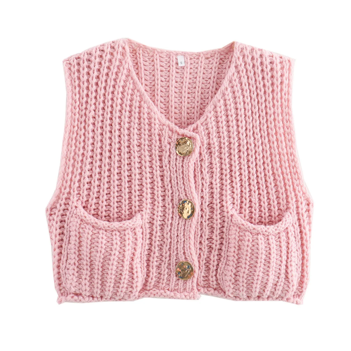 2025 Fall Clothes Korean Fashion Sweater Vests Women V Neck Blue Button-Up Front Pockets Sleeveless Cable Knit Cardigan Vest Red