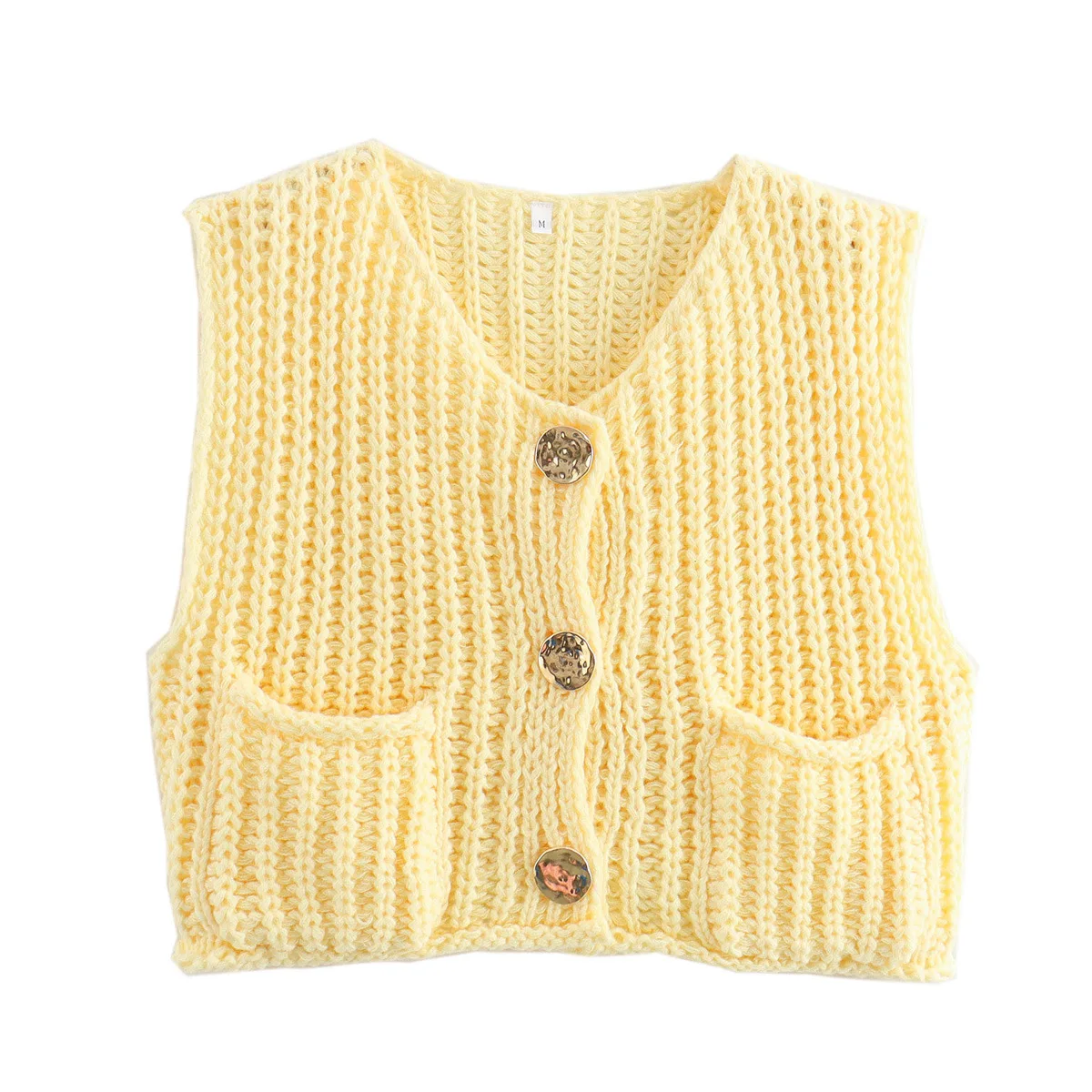 2025 Fall Clothes Korean Fashion Sweater Vests Women V Neck Blue Button-Up Front Pockets Sleeveless Cable Knit Cardigan Vest Red