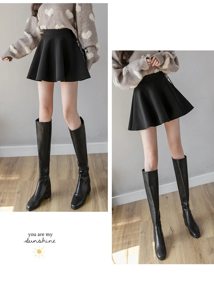 Autumn Fashion Women's Solid Color PU Pleated Skirts Winter Slim Fit High Waisted Unique Zippered Women Mini Leather Skirt