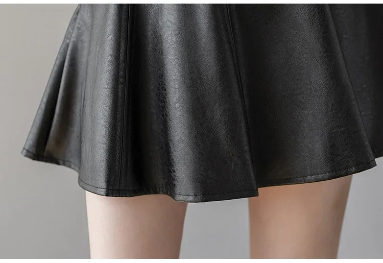 Autumn Fashion Women's Solid Color PU Pleated Skirts Winter Slim Fit High Waisted Unique Zippered Women Mini Leather Skirt
