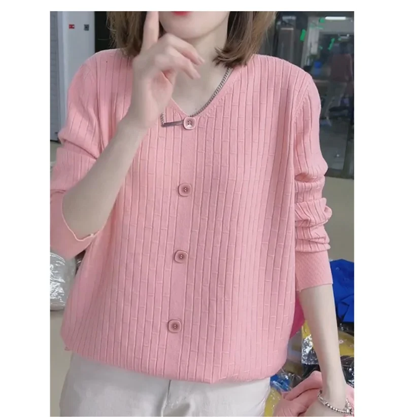 2025 NEW Spring Women Sweater 5XL Large Size Loose V-Neck Pullover Korean Elegant Knitted Sweater Female All-Match Solid Sweater