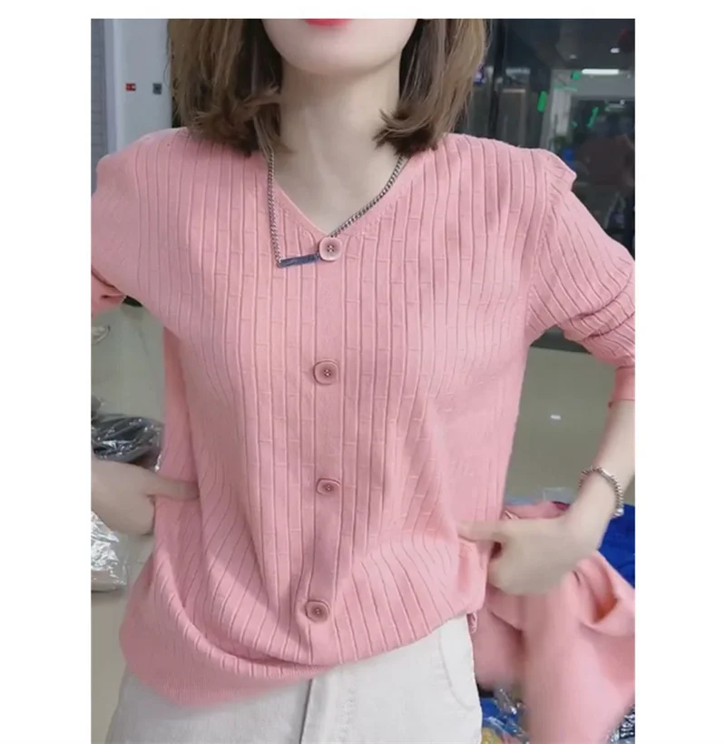 2025 NEW Spring Women Sweater 5XL Large Size Loose V-Neck Pullover Korean Elegant Knitted Sweater Female All-Match Solid Sweater