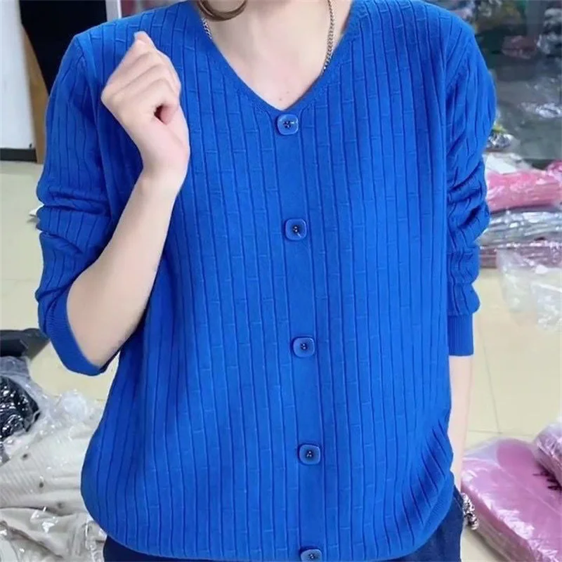 2025 NEW Spring Women Sweater 5XL Large Size Loose V-Neck Pullover Korean Elegant Knitted Sweater Female All-Match Solid Sweater