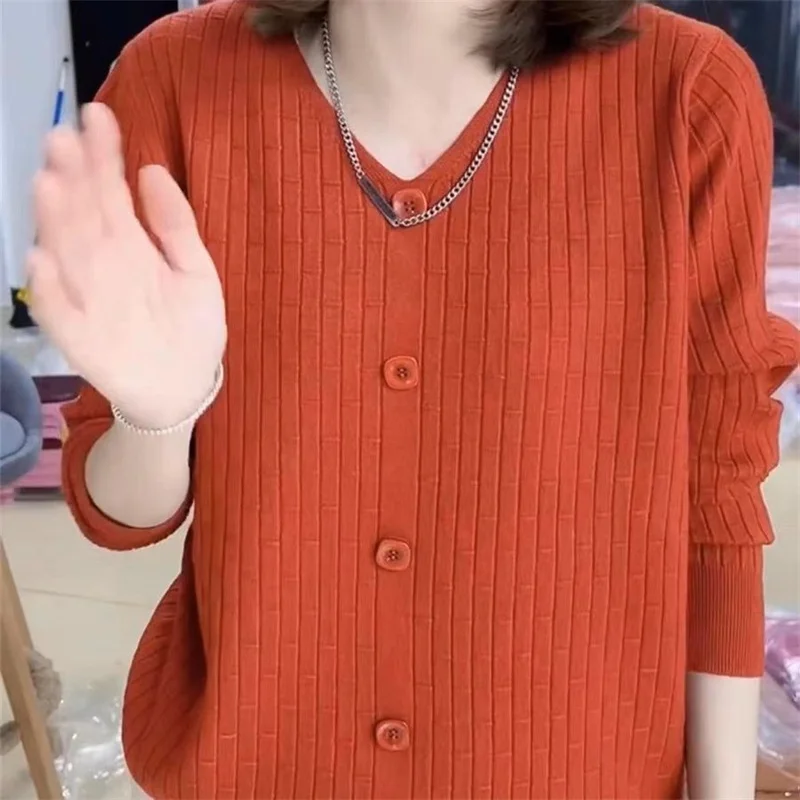 2025 NEW Spring Women Sweater 5XL Large Size Loose V-Neck Pullover Korean Elegant Knitted Sweater Female All-Match Solid Sweater