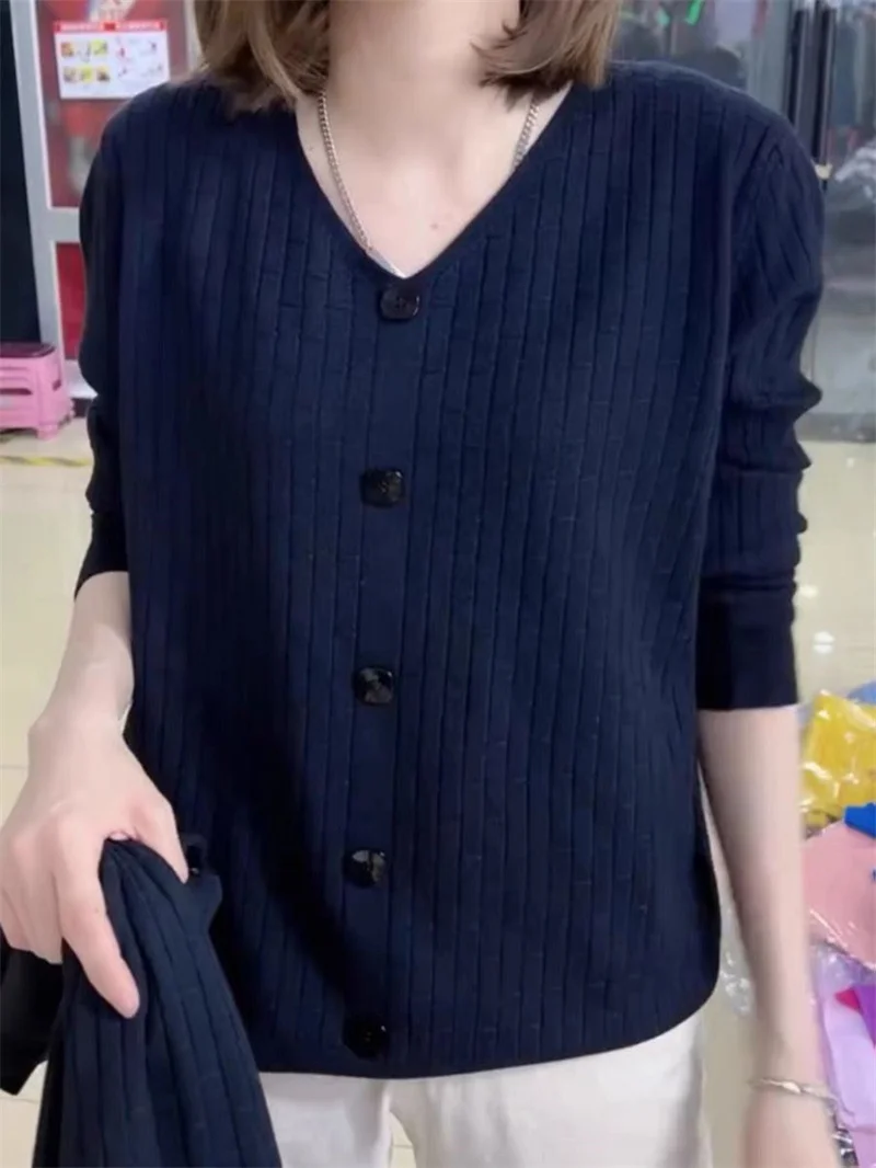 2025 NEW Spring Women Sweater 5XL Large Size Loose V-Neck Pullover Korean Elegant Knitted Sweater Female All-Match Solid Sweater