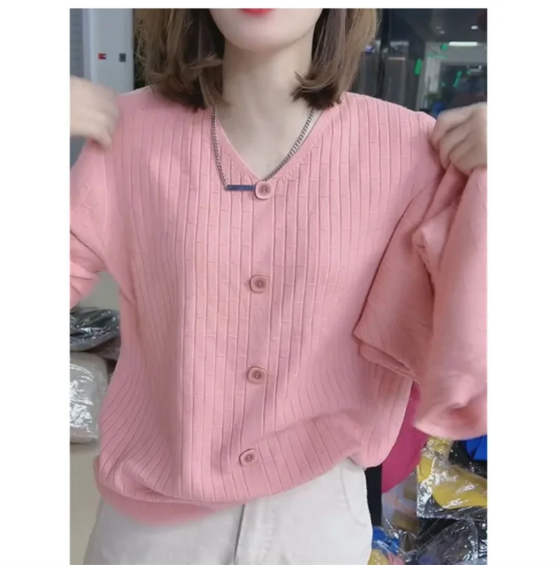 2025 NEW Spring Women Sweater 5XL Large Size Loose V-Neck Pullover Korean Elegant Knitted Sweater Female All-Match Solid Sweater