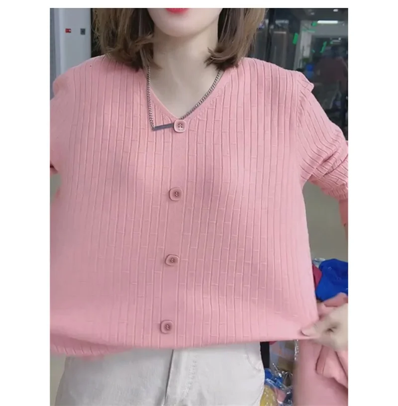 2025 NEW Spring Women Sweater 5XL Large Size Loose V-Neck Pullover Korean Elegant Knitted Sweater Female All-Match Solid Sweater