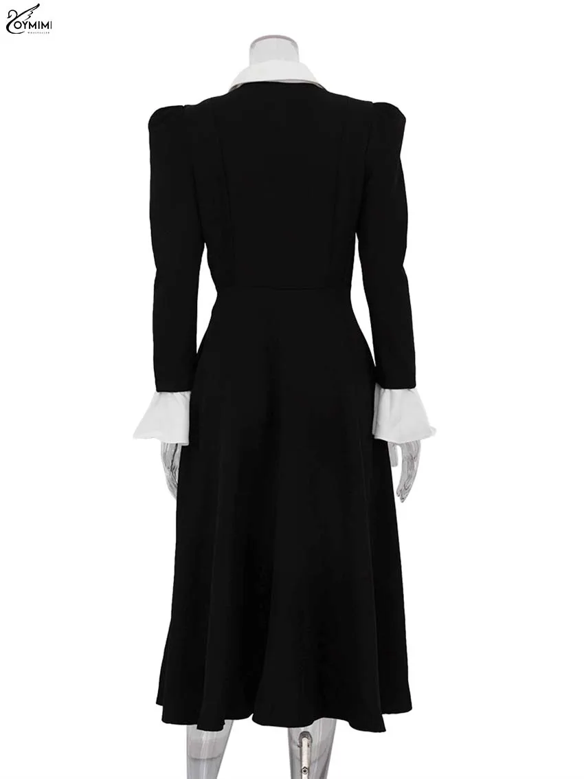 Oymimi Elegant Blue Cotton Womens Dresses Fashion Lapel Short Sleeve Button Dresses Autumn New High Waisted Pleated Mini Dress