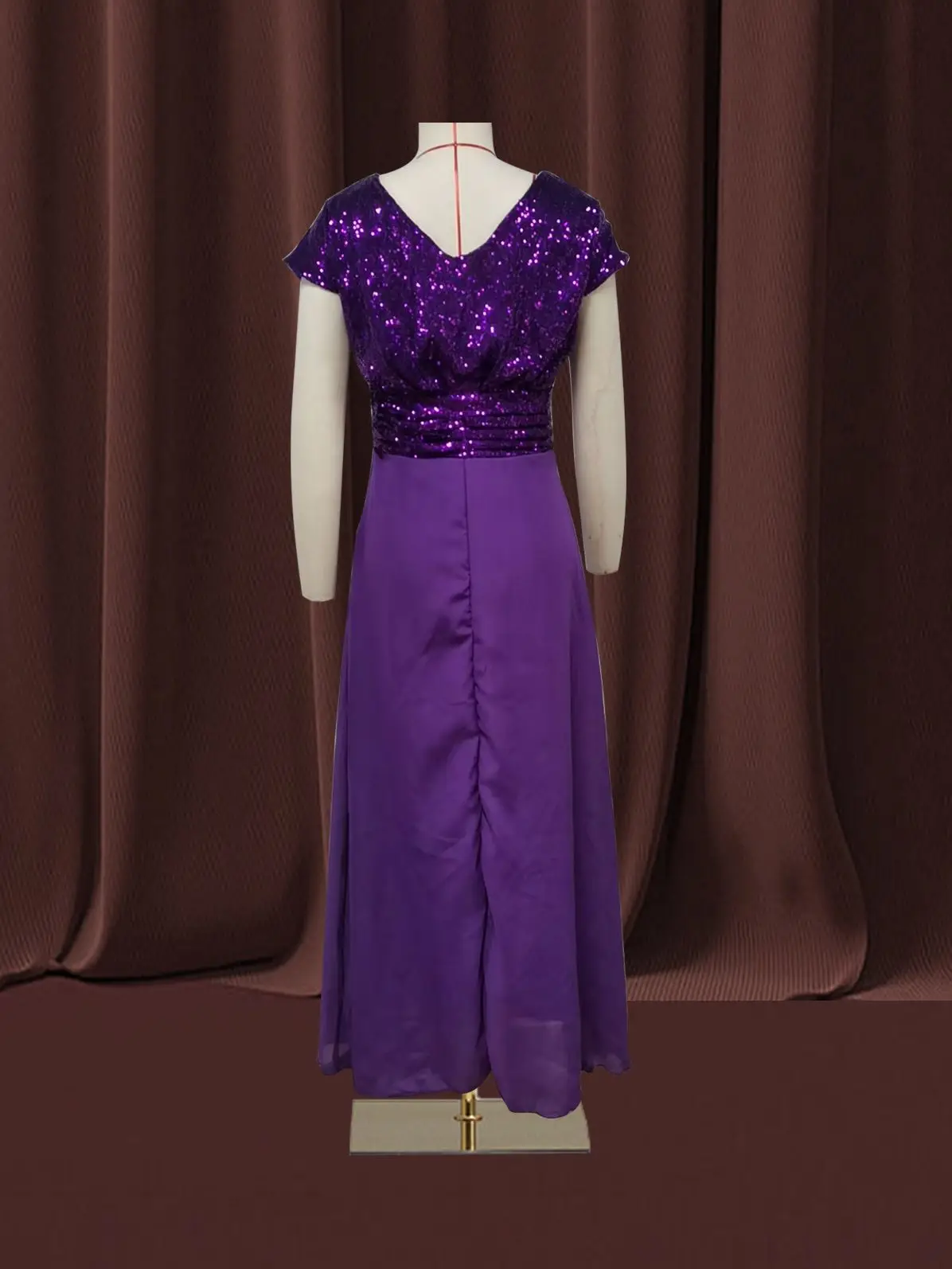 Women Banquet Long Dresses Spring Summer Deep V-Neck Luxury Sequins Slim Fit Chiffon Panels Elegant Party Evening