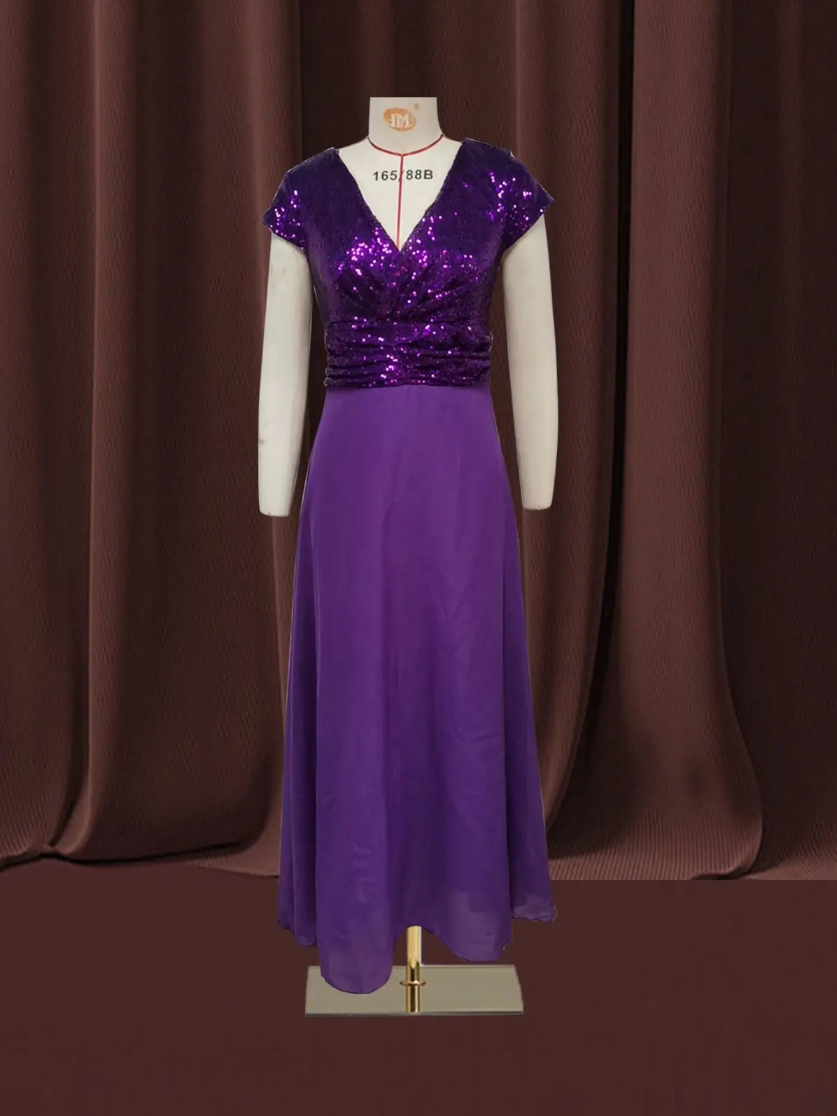 Women Banquet Long Dresses Spring Summer Deep V-Neck Luxury Sequins Slim Fit Chiffon Panels Elegant Party Evening
