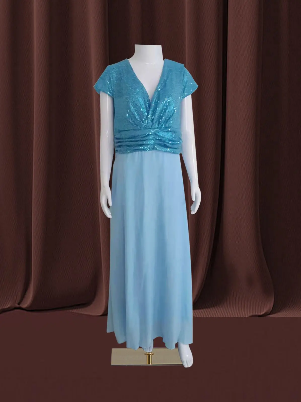 Women Banquet Long Dresses Spring Summer Deep V-Neck Luxury Sequins Slim Fit Chiffon Panels Elegant Party Evening