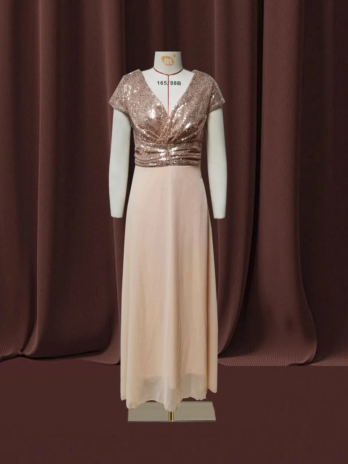 Women Banquet Long Dresses Spring Summer Deep V-Neck Luxury Sequins Slim Fit Chiffon Panels Elegant Party Evening