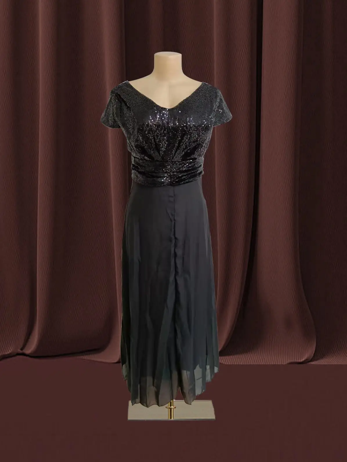 Women Banquet Long Dresses Spring Summer Deep V-Neck Luxury Sequins Slim Fit Chiffon Panels Elegant Party Evening