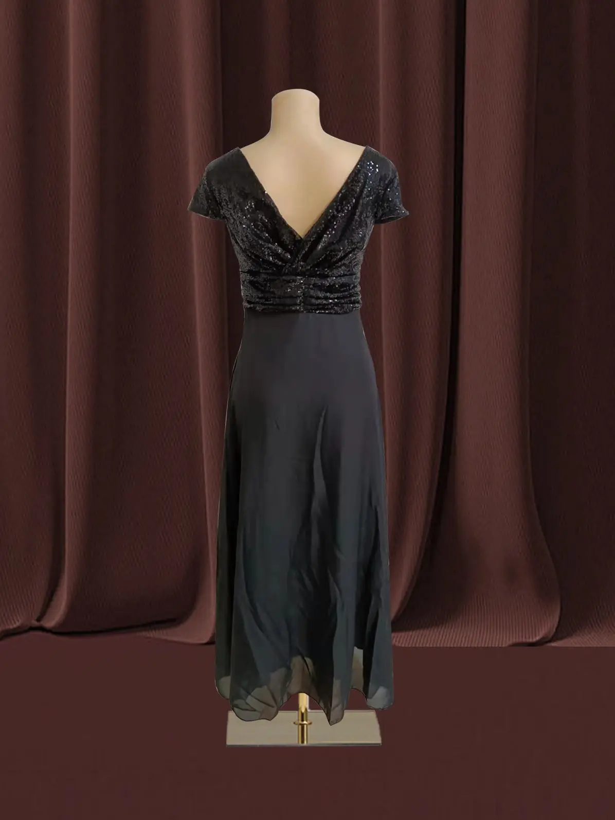 Women Banquet Long Dresses Spring Summer Deep V-Neck Luxury Sequins Slim Fit Chiffon Panels Elegant Party Evening