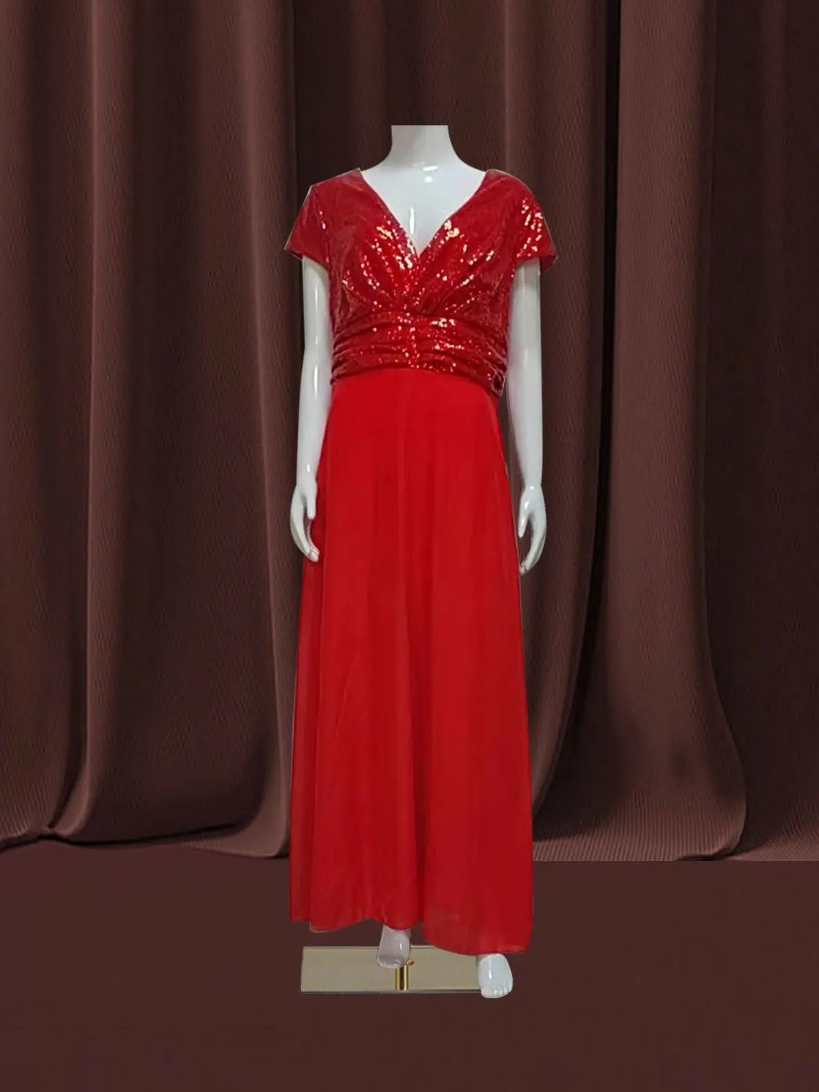 Women Banquet Long Dresses Spring Summer Deep V-Neck Luxury Sequins Slim Fit Chiffon Panels Elegant Party Evening