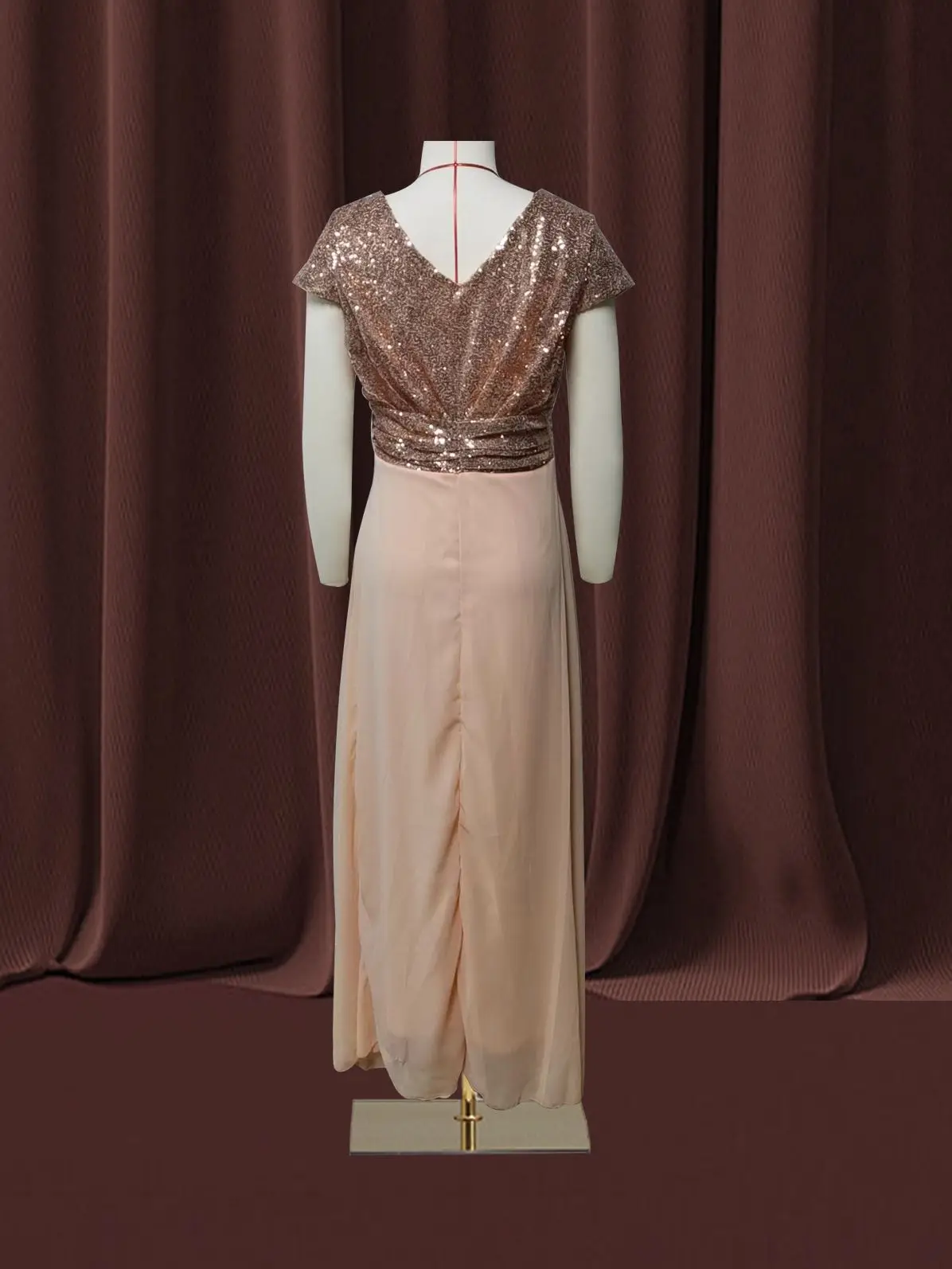 Women Banquet Long Dresses Spring Summer Deep V-Neck Luxury Sequins Slim Fit Chiffon Panels Elegant Party Evening