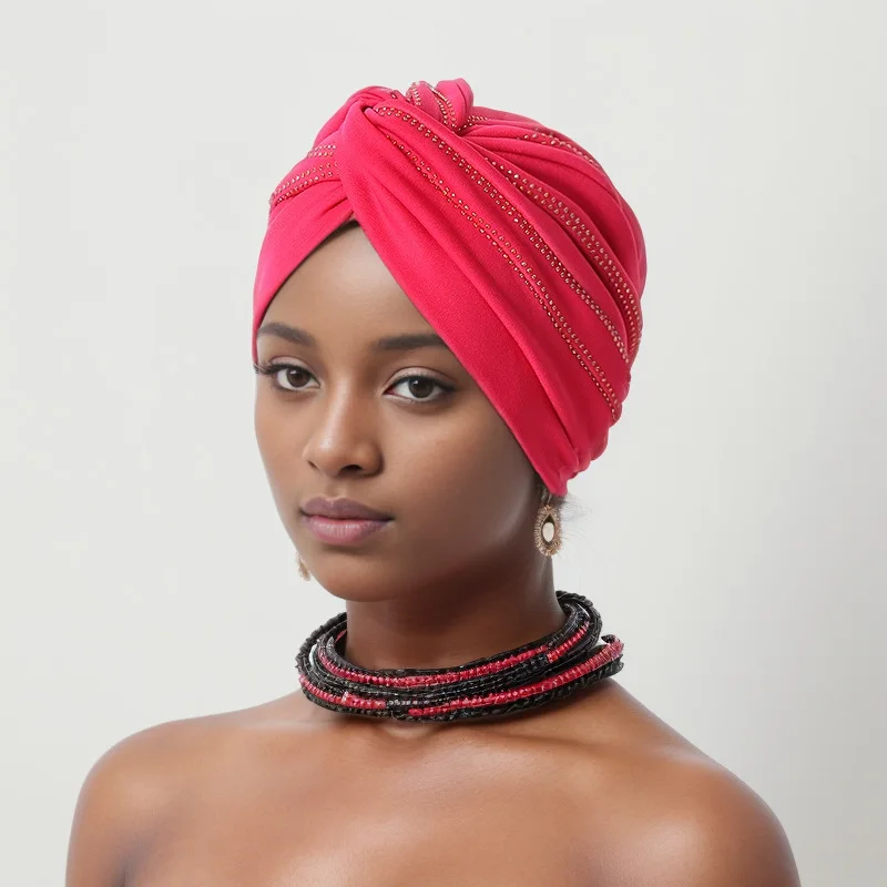 Forehead Cross Diamonds Turban Caps for Women Muslim Headwear Hat Islamic Headscarf Female Head Wraps Wedding Party Headpiece