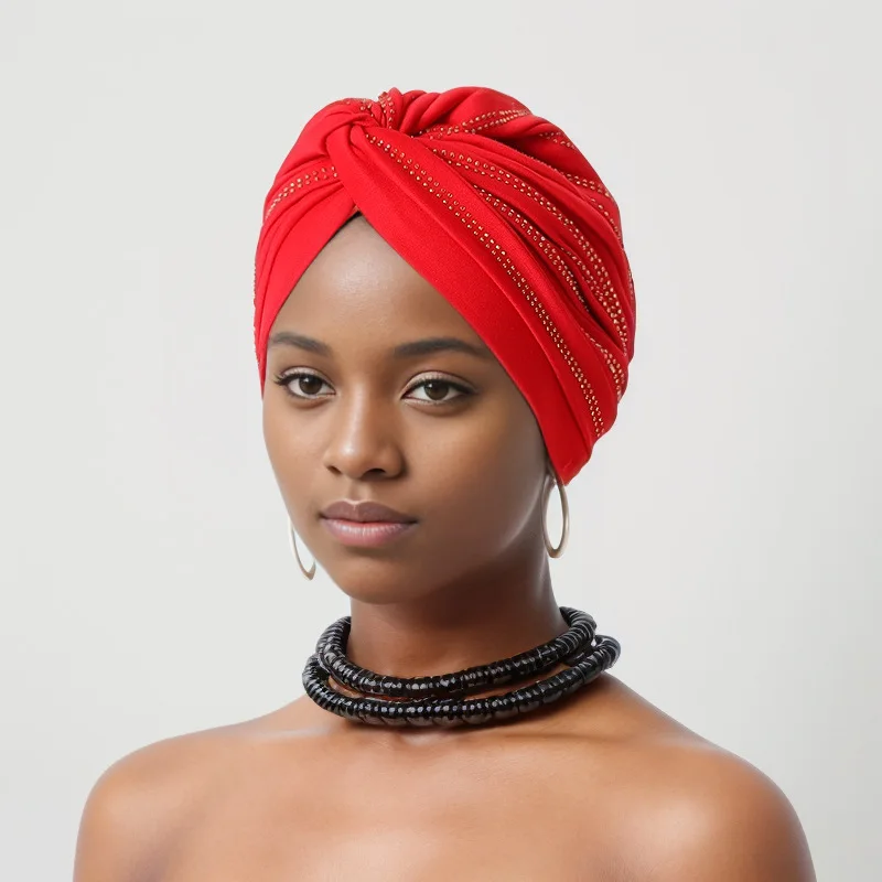 Forehead Cross Diamonds Turban Caps for Women Muslim Headwear Hat Islamic Headscarf Female Head Wraps Wedding Party Headpiece