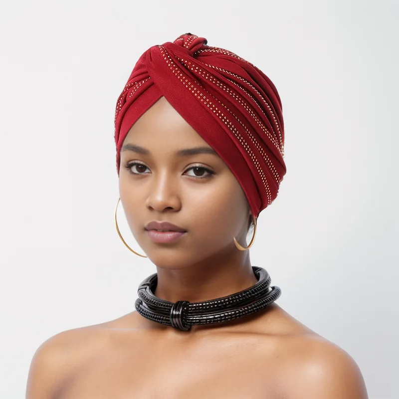 Forehead Cross Diamonds Turban Caps for Women Muslim Headwear Hat Islamic Headscarf Female Head Wraps Wedding Party Headpiece