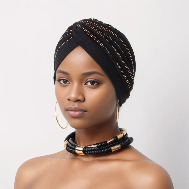Forehead Cross Diamonds Turban Caps for Women Muslim Headwear Hat Islamic Headscarf Female Head Wraps Wedding Party Headpiece