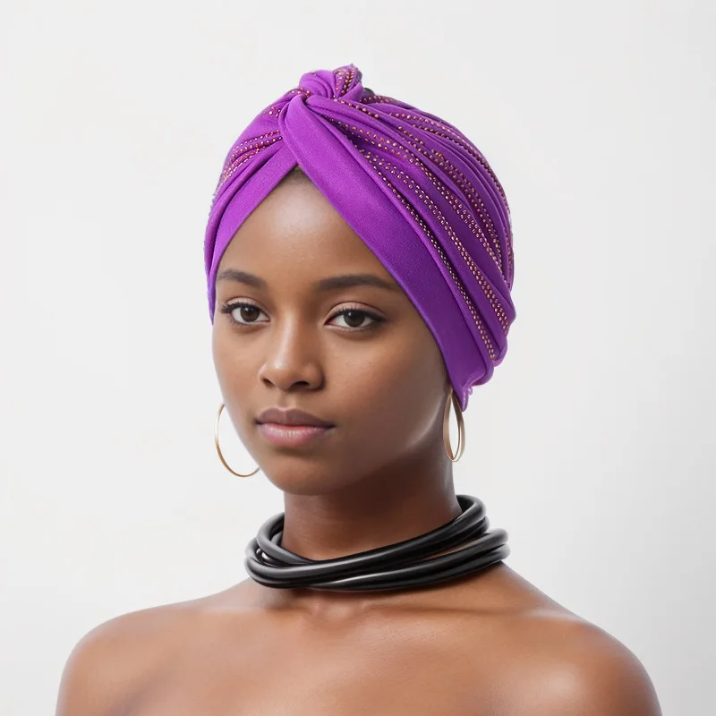 Forehead Cross Diamonds Turban Caps for Women Muslim Headwear Hat Islamic Headscarf Female Head Wraps Wedding Party Headpiece