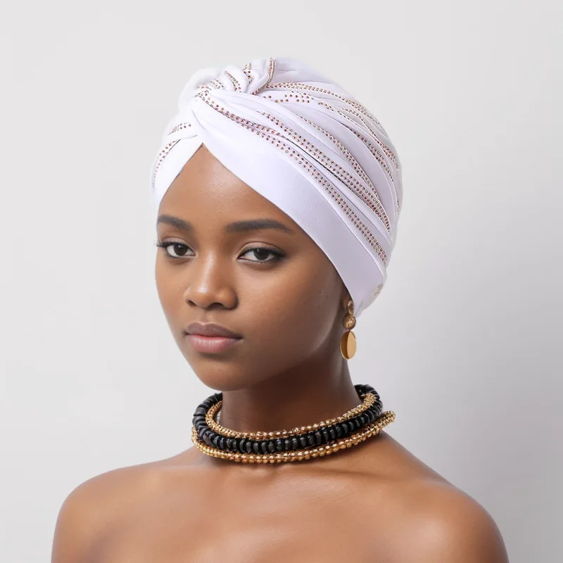 Forehead Cross Diamonds Turban Caps for Women Muslim Headwear Hat Islamic Headscarf Female Head Wraps Wedding Party Headpiece