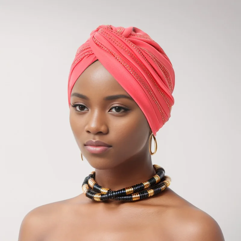Forehead Cross Diamonds Turban Caps for Women Muslim Headwear Hat Islamic Headscarf Female Head Wraps Wedding Party Headpiece