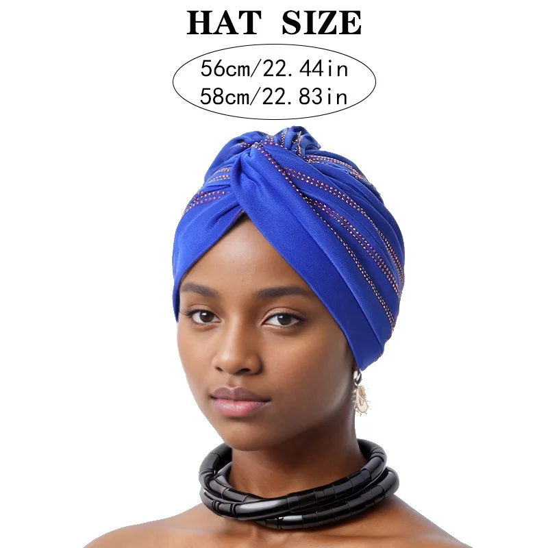 Forehead Cross Diamonds Turban Caps for Women Muslim Headwear Hat Islamic Headscarf Female Head Wraps Wedding Party Headpiece