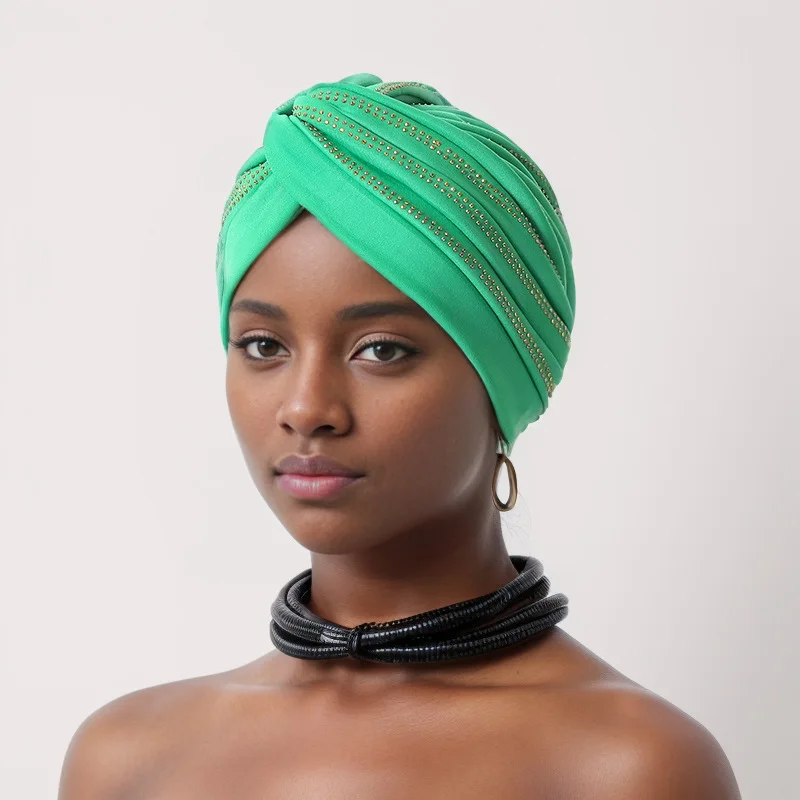 Forehead Cross Diamonds Turban Caps for Women Muslim Headwear Hat Islamic Headscarf Female Head Wraps Wedding Party Headpiece