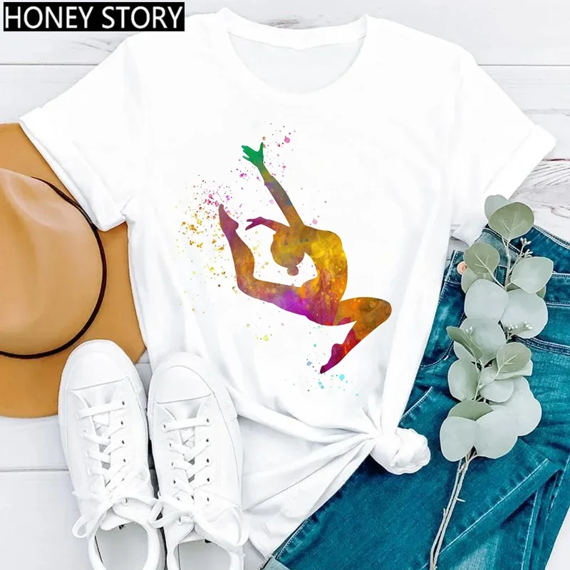 Gymnastics Ballerina Dancer T Shirt Watercolor Gymnastic Ballet Dancer Print T-shirt Women Graphic Tshirts Aesthetic Clothes