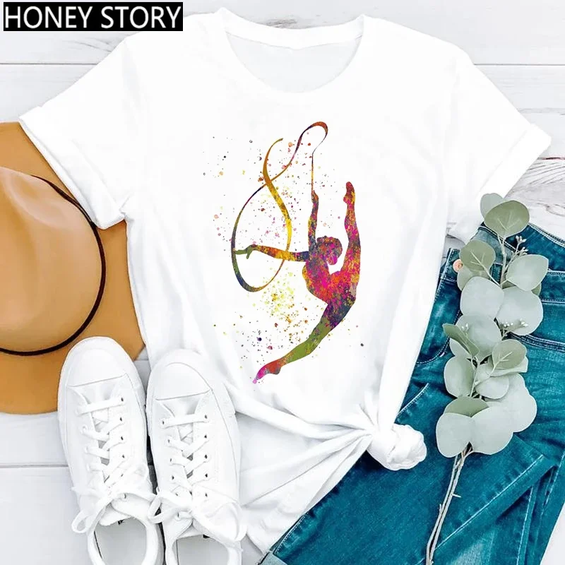 Gymnastics Ballerina Dancer T Shirt Watercolor Gymnastic Ballet Dancer Print T-shirt Women Graphic Tshirts Aesthetic Clothes
