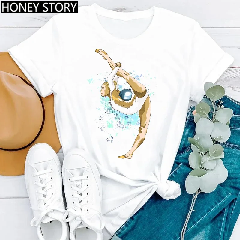 Gymnastics Ballerina Dancer T Shirt Watercolor Gymnastic Ballet Dancer Print T-shirt Women Graphic Tshirts Aesthetic Clothes
