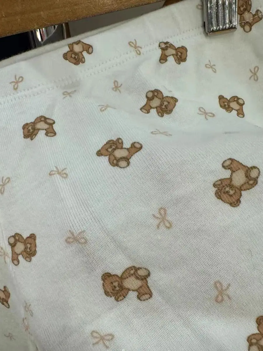 Little Bear Bow Print T-shirt Shorts 2 Pieces Set Women O-neck Slim Tee Elastic Waist Straight Short Pant Sweet Home Pajama Sets