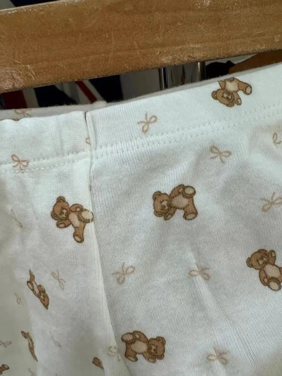 Little Bear Bow Print T-shirt Shorts 2 Pieces Set Women O-neck Slim Tee Elastic Waist Straight Short Pant Sweet Home Pajama Sets